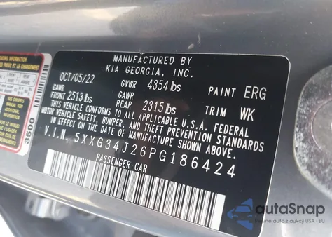 2023 Kia K5 Ex z USA, uszkodzony, nr VIN 5XXG34J26PG186424